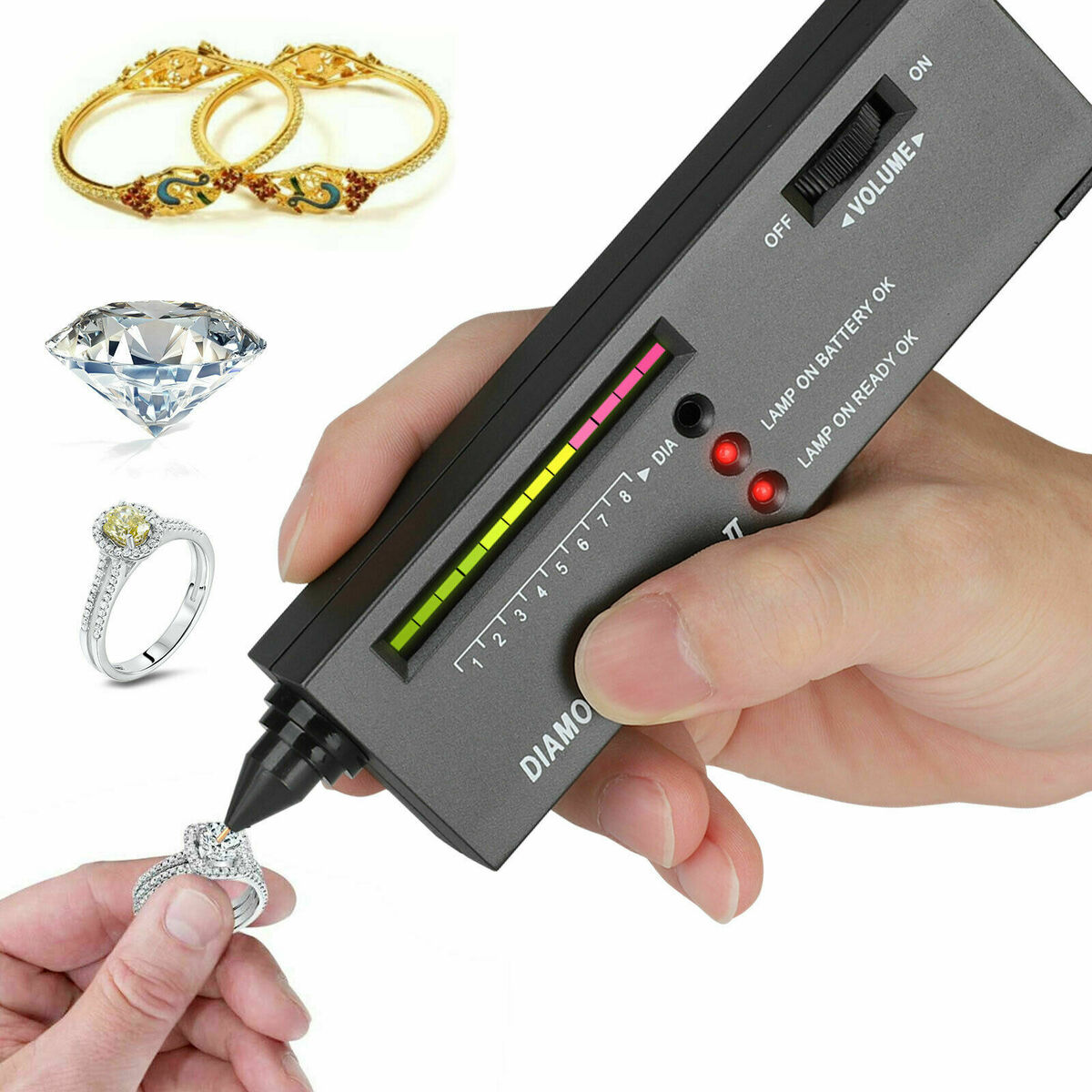 Diamond Tester, Practical Portable Jewelry Test Tool Diamond Selector III with LED Indicator for Novice and Expert